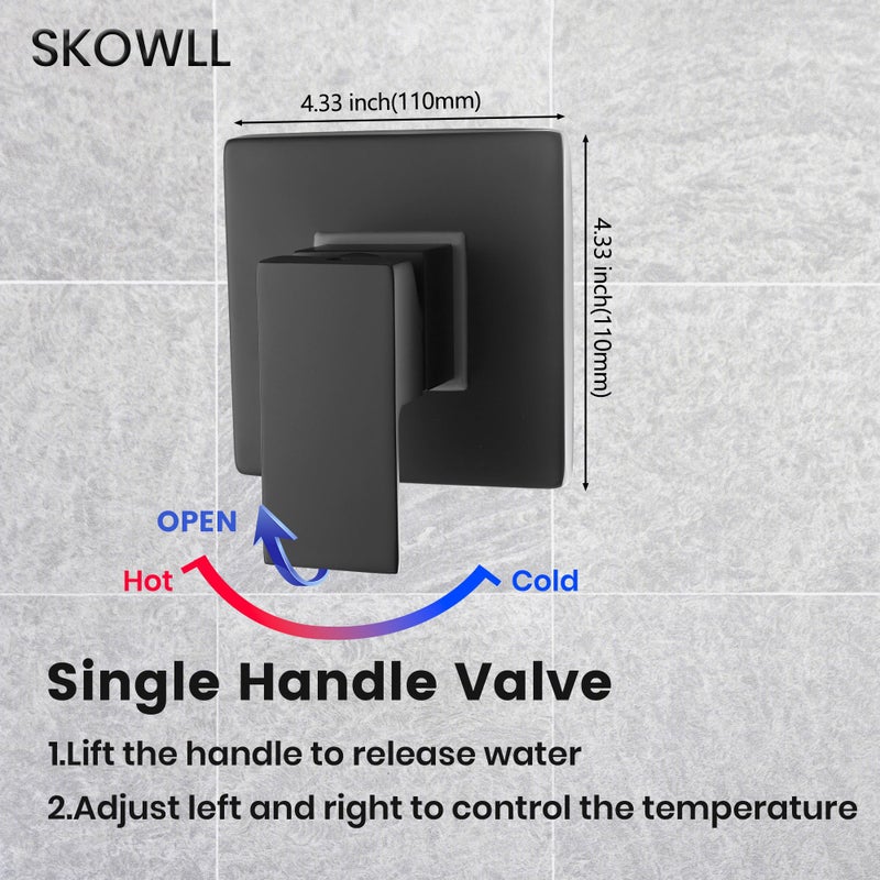 SKOWLL Bathroom Shower Valve Single Function Shower Mixer Valve, Wall Mount Single Handle Water Mixing Valve Kit Include Brass Rough In Shower Trim, Matte Black - Image 5